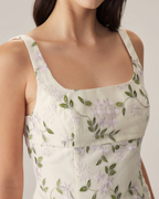 Natalie Women's Floral Tank Top – Beige Slim Fit Sleeveless Summer Top