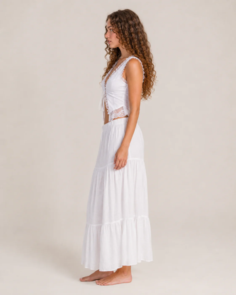 Audrey Women's Lace Crop Top – White Open-Front Design with Adjustable Ties