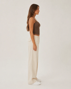 Madison Women's Ribbed Crop Top – Dark Brown Square Neck with Wide Straps