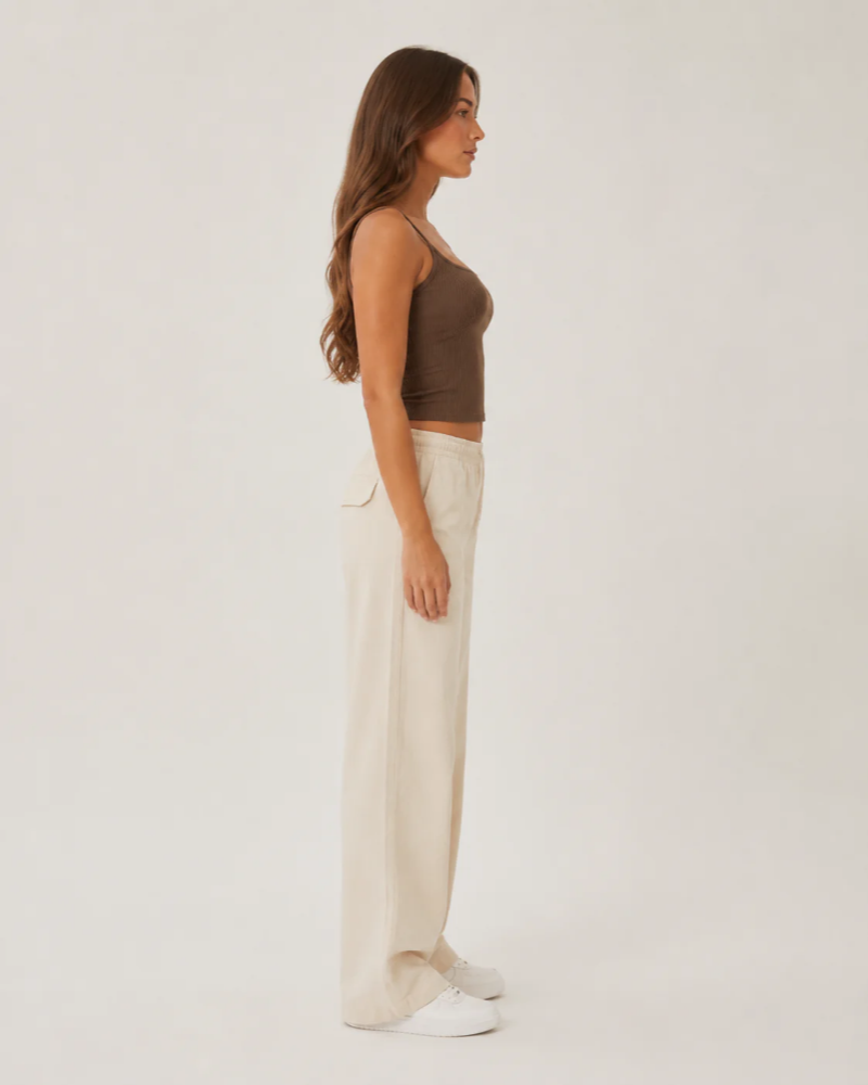 Madison Women's Ribbed Crop Top – Dark Brown Square Neck with Wide Straps