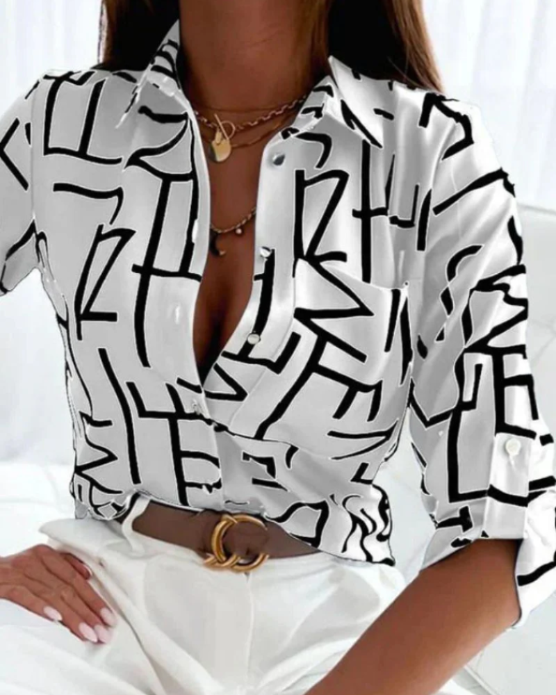 Ivy Women's Printed Blouse – Lightweight Button-Up Top with Collar & Chest Pocket