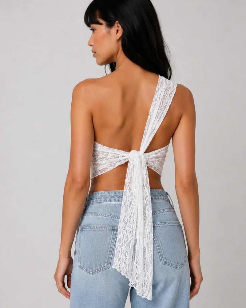 Audrey Women's One-Shoulder Lace Top – Fitted Asymmetrical Evening Blouse