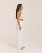 Tamsin Women's Crochet Crop Top – White Halter Neck Boho Summer Top