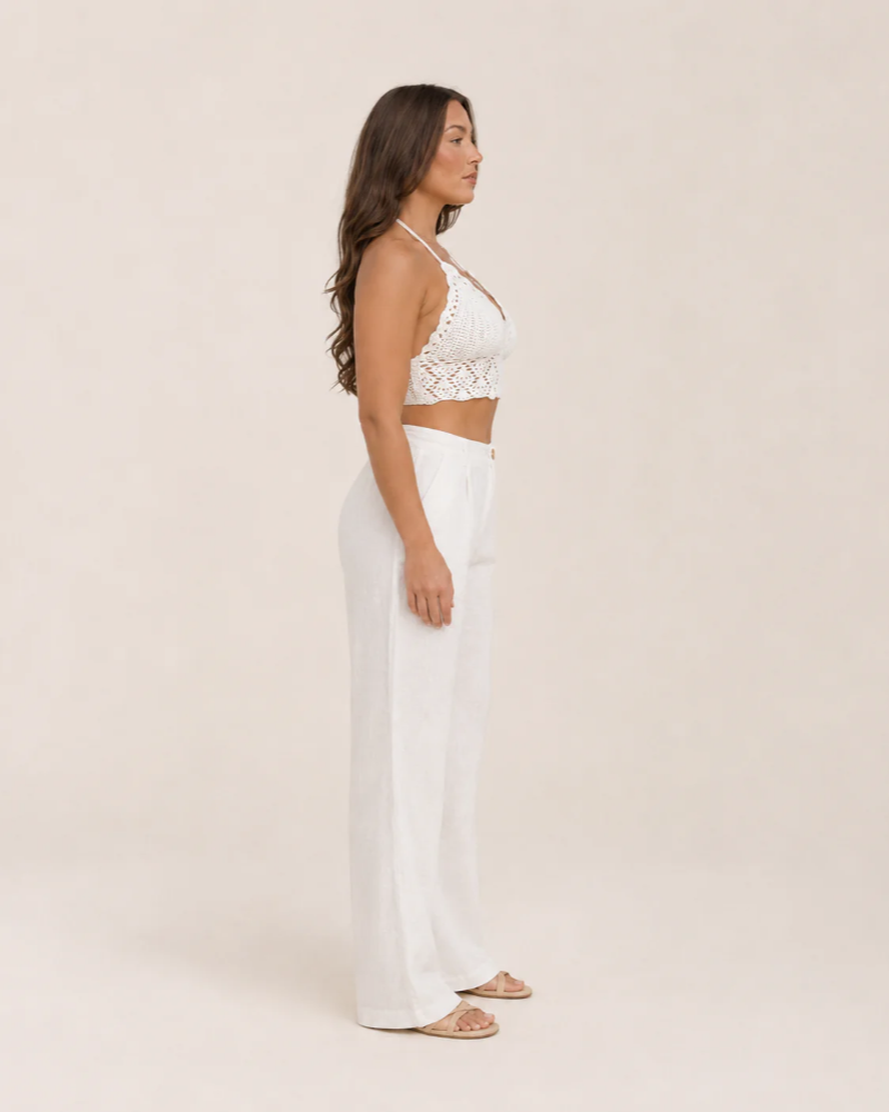 Tamsin Women's Crochet Crop Top – White Halter Neck Boho Summer Top