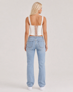 Danielle Women's White Corset Crop Top – Lace Straps, Ruffles & Lace-Up Detail