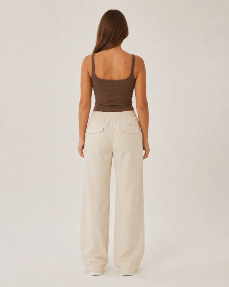 Madison Women's Ribbed Crop Top – Dark Brown Square Neck with Wide Straps
