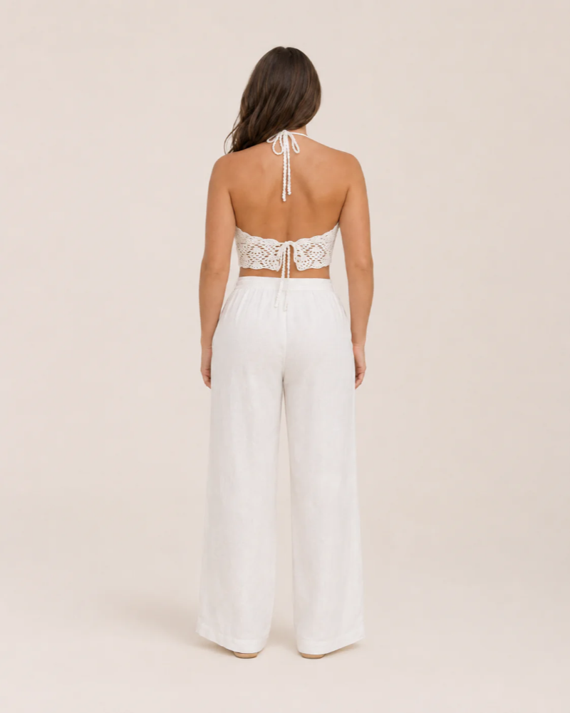 Tamsin Women's Crochet Crop Top – White Halter Neck Boho Summer Top