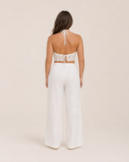 Tamsin Women's Crochet Crop Top – White Halter Neck Boho Summer Top