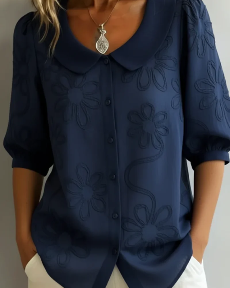 Olivia Women's Embroidered Blouse – Short Sleeve Button Top with Floral Detail