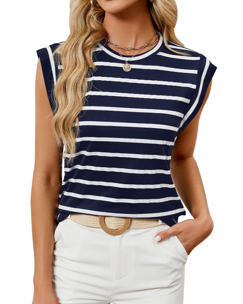 Brianna Women’s Cap Sleeve Top – Crew Neck Loose Fit Stretch Summer Tunic Tee