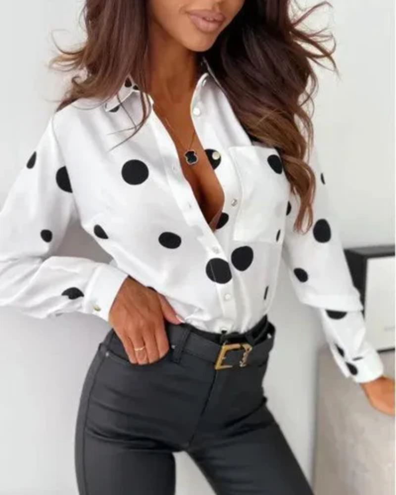 Beatrice Women's Polka Dot Blouse – Button-Up Shirt with Classic Collar