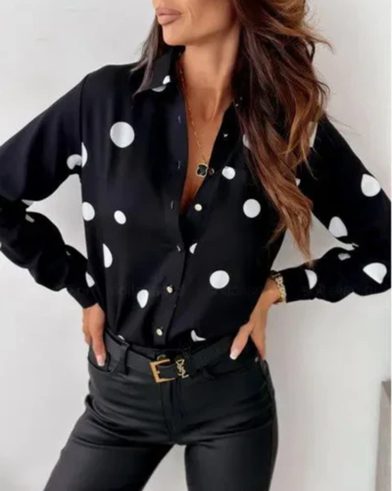 Beatrice Women's Polka Dot Blouse – Button-Up Shirt with Classic Collar