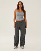 Winifred Women's Ribbed Tank Top – Gray Crew Neck Fitted Basic Top