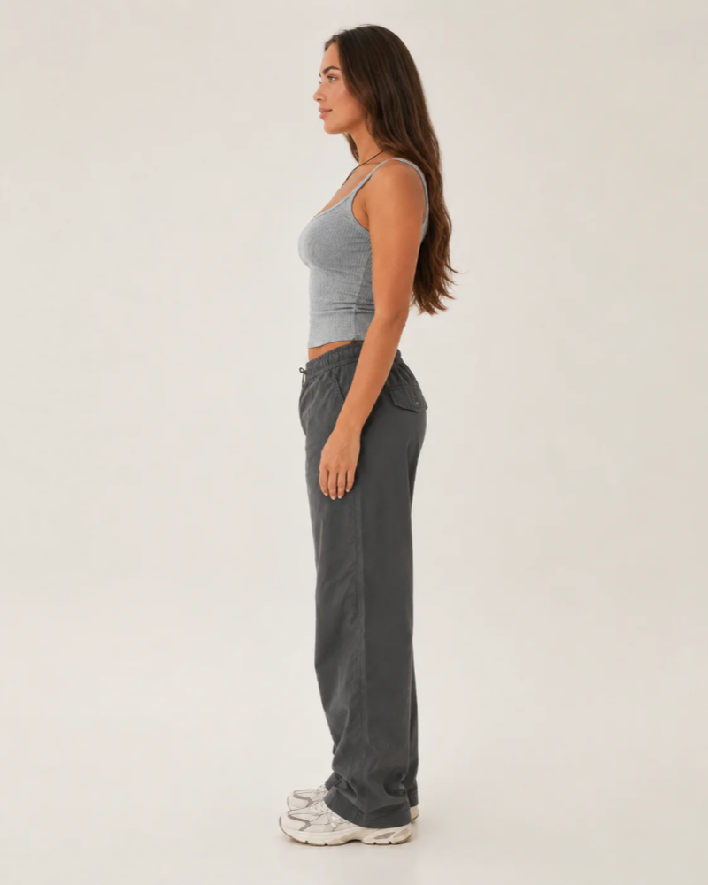 Winifred Women's Ribbed Tank Top – Gray Crew Neck Fitted Basic Top