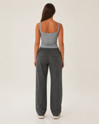 Winifred Women's Ribbed Tank Top – Gray Crew Neck Fitted Basic Top
