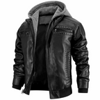 Jace Men’s Leather Jacket – Retro Biker Coat with Hood & Durable Zip Design